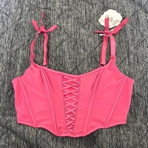 Bridgerton Pink Lace-Up Crop Top